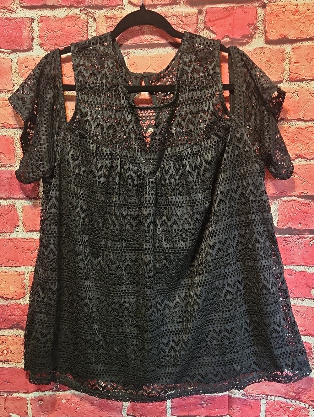 City Chic Black Lace Cold-Shoulder Blouse